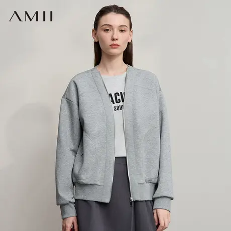 Amii【复古风】2025秋韩版复古休闲减龄V领拉链卫衣外套女春秋商品大图