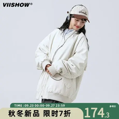 VIISHOW日系潮牌秋冬季新品棉衣男两面穿复古刺绣拼色宽松外套商品大图