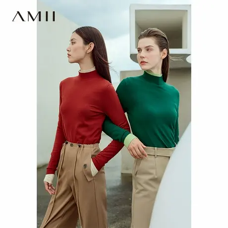 Amii2025秋新品半高领长袖毛衣女修身百搭显瘦上衣简约针织打底衫商品大图