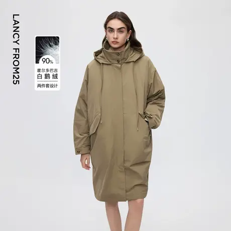 朗姿霍尔多巴吉鹅绒羽绒风衣连帽简约2025年冬季新款女羽绒内胆商品大图