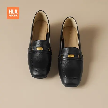HLA/海澜之家乐福鞋女2025新款秋季英伦风小皮鞋一脚蹬懒人豆豆鞋商品大图
