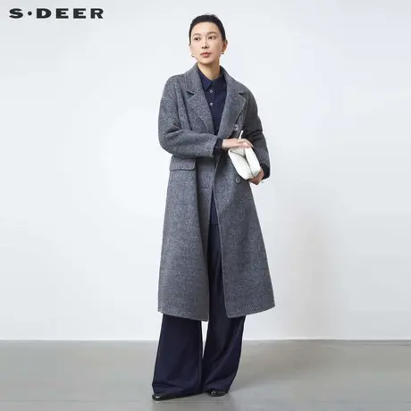 sdeer圣迪奥冬季女装法式西装领双排扣双面呢大衣S24482506商品大图