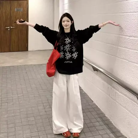 vintage大码美式潮牌长袖情侣t恤女内搭chic秋冬季上衣打底衫ins图片