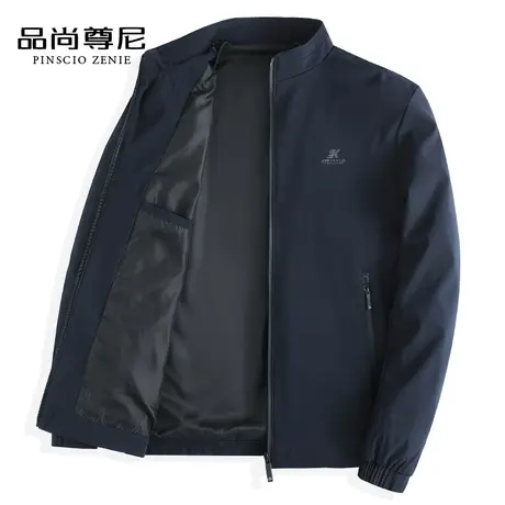 男士爸爸春装外套休闲立领藏青色中老年商务高端夹克2023春季新款商品大图