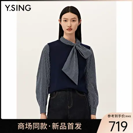 【商场同款】Y.SING衣香丽影25秋冬蝴蝶结长袖拼接上衣150911114商品大图