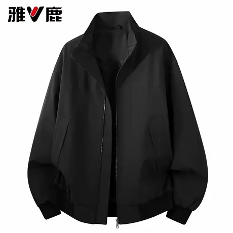 雅鹿2026春秋季新款时尚翻领休闲夹克外套男纯色高街美式潮牌上衣图片