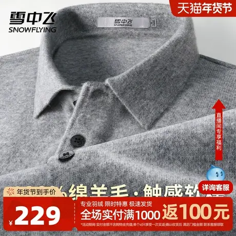 雪中飞【100%绵羊毛】秋冬款简约百搭翻领男式羊毛衫舒适温暖W图片