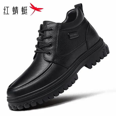 红蜻蜓男鞋冬季鞋子男士休闲高帮皮鞋男棉鞋男加厚加绒牛皮爸爸鞋商品大图