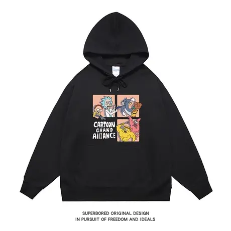 美式休闲复古潮流趣味卡通印花连帽卫衣男秋冬宽松休闲上衣情侣装商品大图