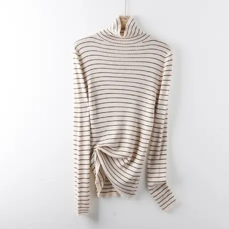 条纹高领打底衫女内搭秋冬2023新款长袖修身显瘦针织韩版洋气上衣商品大图