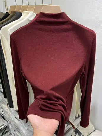欧货纯色百搭气质半高领长袖T恤女2023秋新款洋气内搭打底衫上衣图片