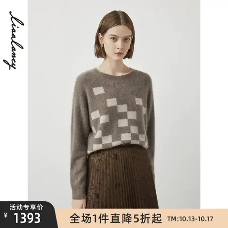 朗姿牦牛绒复古格纹针织衫上衣冬季新款高级感毛衣女商场同款商品大图