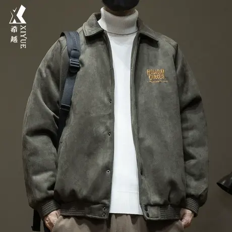 希越秋冬高级感麂皮绒夹克男士翻领棒球服外套宽松大码潮牌衬衣男商品大图