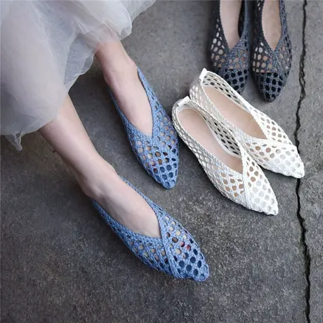 Artmu阿木原创包头编织尖头镂空凉鞋2023年新款女夏平底奶奶鞋网商品大图