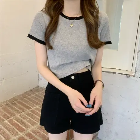 夏季2023年新款短袖T恤女装辣妹短款设计感小众显瘦别致上衣ins潮图片