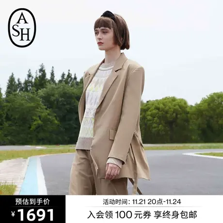 ASH女装冬季新款时尚百搭宽松上衣系带潮流休闲西装外套图片