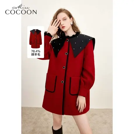 MISSCOCOON2023秋装新款新年战袍小香风羊毛双面呢红色毛呢外套图片