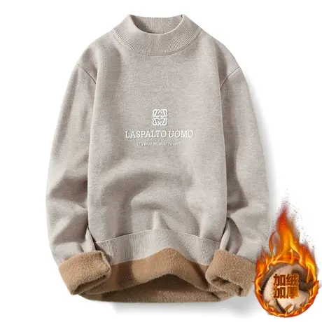 一体绒毛衣男韩版潮流打底衫加绒加厚款针织衫2020秋冬季保暖线衣商品大图