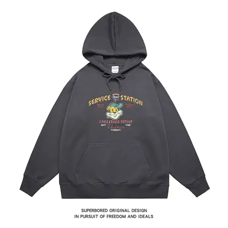 美式复古印花卫衣男港风秋冬季宽松休闲长袖连帽上衣情侣装帽衫图片