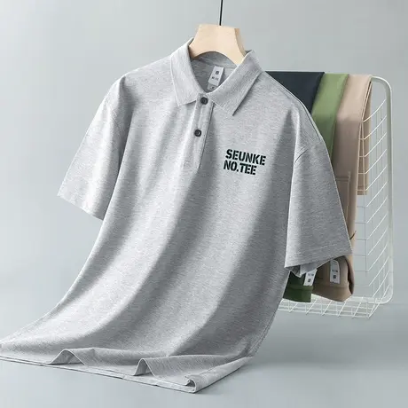 短袖t恤男装翻领polo衫潮牌冰丝凉感保罗有领上衣服字母印花半袖商品大图