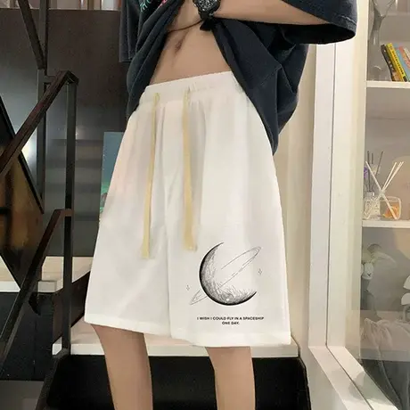 白色短裤男夏季宽松外穿大裤衩运动裤子冰丝五分中裤华夫格沙滩裤商品大图