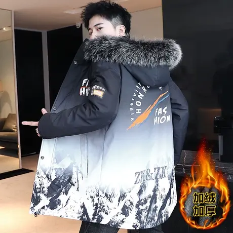 男士外套加绒加厚风衣秋冬季棉衣2025年新款中长款棉袄潮流派克服商品大图