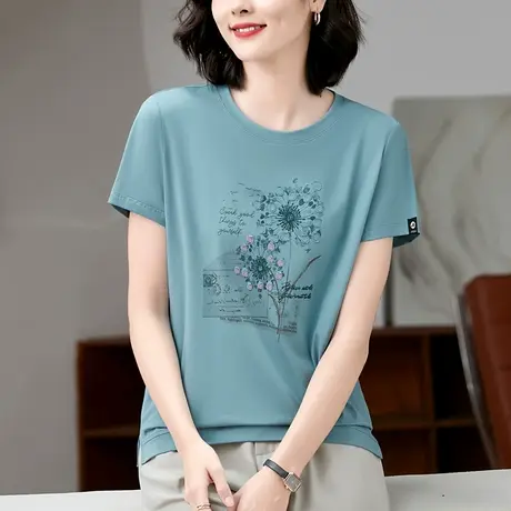 重工刺绣纯棉短袖t恤女夏装2024年新款洋气中年妈妈显瘦上衣体恤商品大图