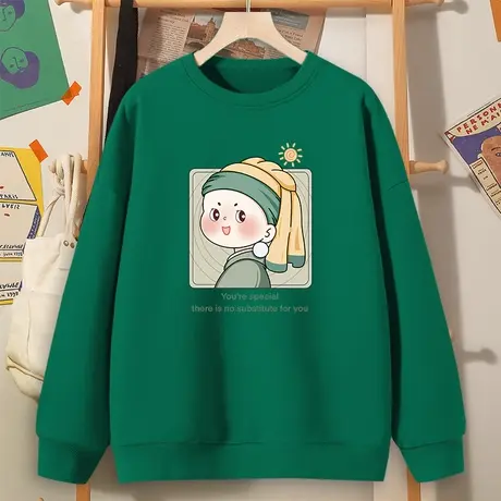 秋季圆领卫衣女2023春秋新款oversize外套学生无帽小众设计感上衣图片