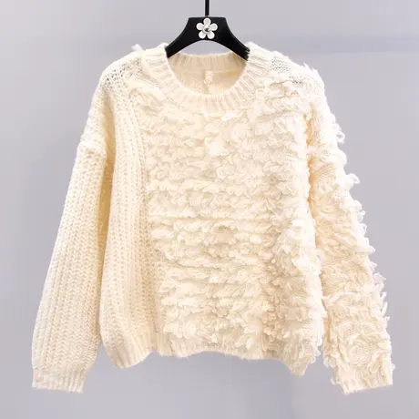 韩系流苏设计感套头毛衣女秋冬2023新款宽松洋气减龄长袖针织上衣图片