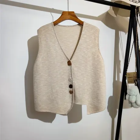 不规则针织马甲开衫女秋冬新款法式气质宽松v领显瘦马夹上衣外穿图片