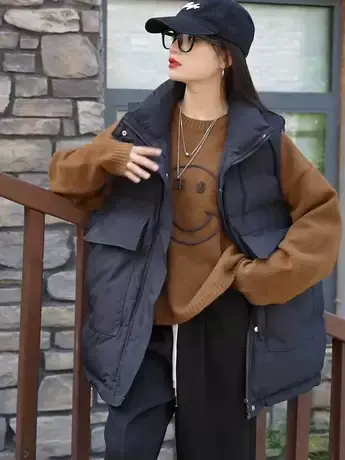 羽绒棉中长款马甲女外穿秋冬新款马夹百搭宽松坎肩背心加厚外套女商品大图