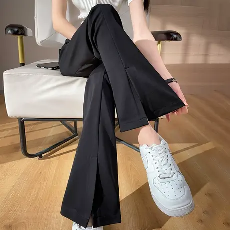 开叉阔腿裤女垂感休闲裤子高腰显瘦2023夏季薄款黑色微喇叭西装裤商品大图