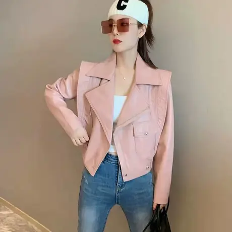 欧货2023春秋时尚新款小众设计感皮衣机车气质百搭PU皮短外套上衣商品大图