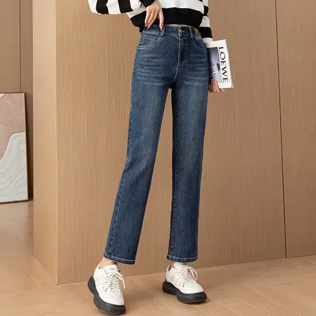 高腰直筒牛仔裤女2023年新款显瘦烟管裤春秋大码女裤秋季九分裤子商品大图