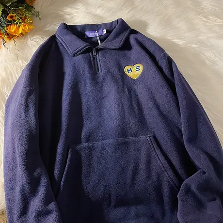 摇粒绒卫衣女秋冬宽松韩版设计感小众加绒加厚bf慵懒风外套潮ins商品大图