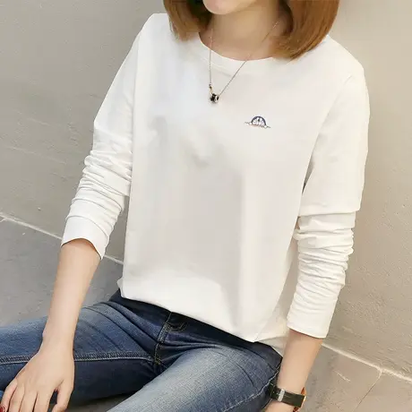 纯棉体恤打底衫百搭上衣女春装2023新款韩版新款宽松长袖t恤女潮商品大图