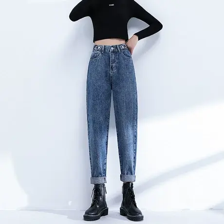 2023老爹牛仔裤女2023年春夏季新款百搭直筒高腰宽松哈伦裤2023商品大图