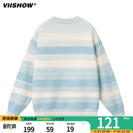 VIISHOW日系小清新渐变条纹圆领毛衣男生秋冬宽松情侣针织打底衫商品大图