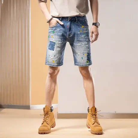 Modi Nick/摩帝尼克新款夏季薄款牛仔短裤男高端百搭马裤宽松弹力商品大图