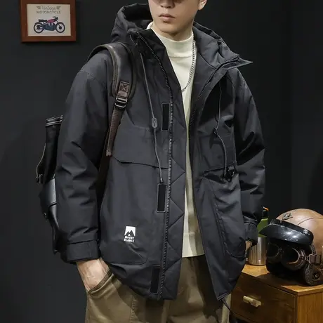 80鸭绒羽绒服男冬季2023新款潮大码男士工装外套连帽中长款新国标商品大图