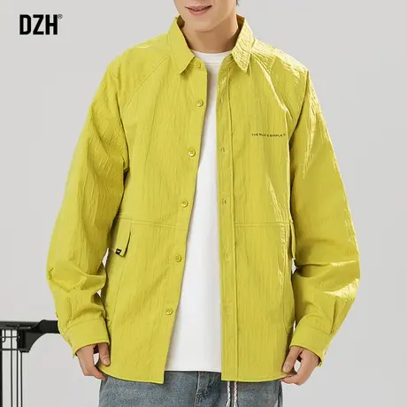 男生荧光黄刺绣衬衫男长袖高级感潮牌2024年新款休闲衬衣外套秋季商品大图