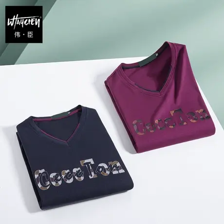 伟臣潮流大码男秋冬装男式长袖T恤胖子加肥加大V领休闲百搭体恤男商品大图