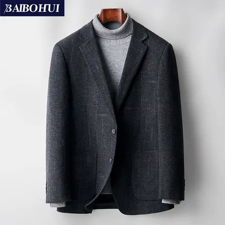 呢子西服外套男士秋冬季商务修身时尚高端潮流休闲单件小西装上衣商品大图