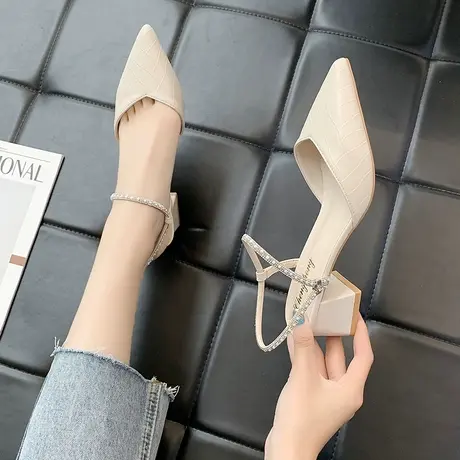 永希时装包头凉鞋女夏季新款2024年水钻后空粗跟温柔仙女风罗马鞋商品大图