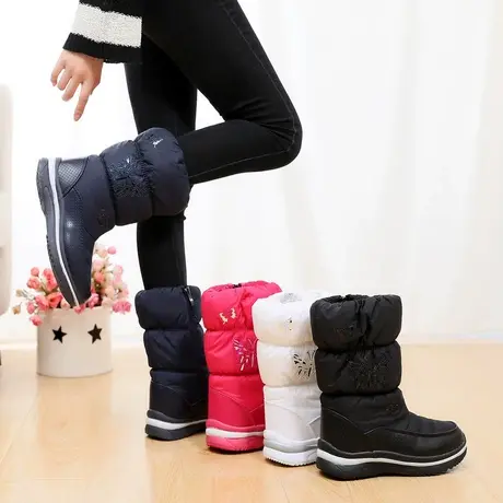 冬季雪地靴女中筒2023新款韩版高筒棉鞋防水防滑保暖加绒长筒靴子商品大图