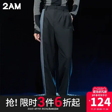 卡宾潮牌2AM时尚拼接宽松直筒裤拉链口袋街头休闲裤商品大图