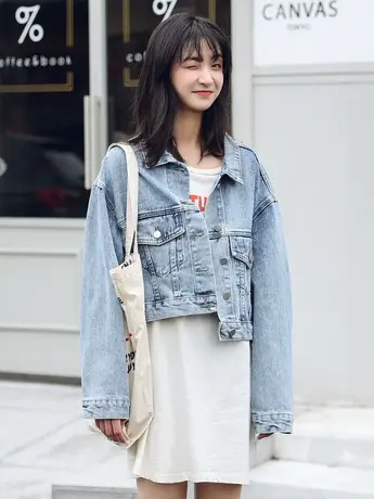 清仓春秋复古港味短款牛仔外套女宽松韩版港味高腰夹克ins时尚潮商品大图