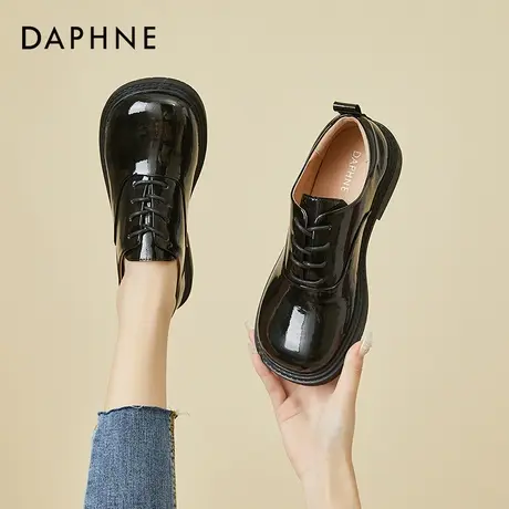 达芙妮圆头小皮鞋女2022年春季新款系带乐福鞋英伦风漆面女鞋复古商品大图