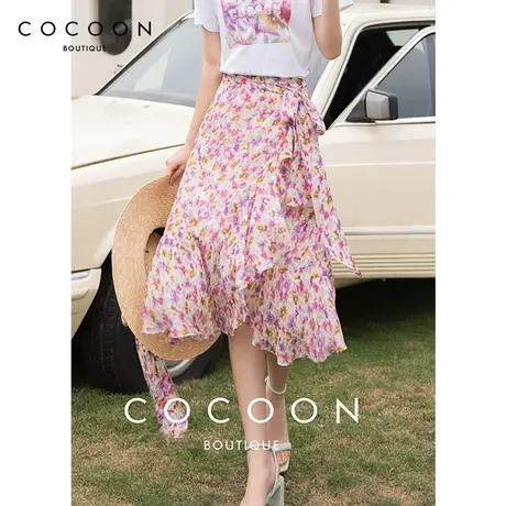 COCOON商场同款碎花裙子2023夏装新款女装法式小众甜美半身裙女图片