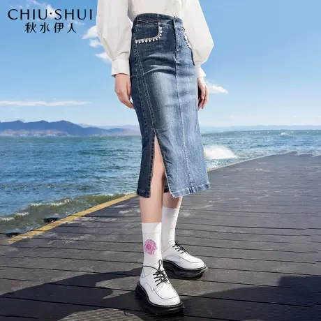 秋水伊人小a型牛仔半身裙2022年春季新款女装性感包臀大开叉图片